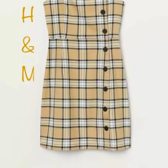 H&M Plaid Beige & White w/ Black Lines Mini Dress. Size XS (4-5) NEW! NWT! - Picture 4 of 8